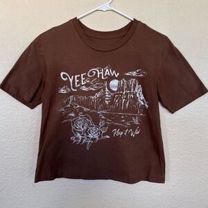 Rebellious One Juniors’ Brown 'Yee Haw' Graphic Tee ( Macy’s)